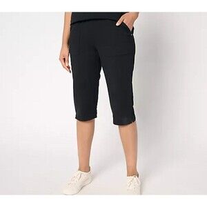 Sport Savvy Shorts Womens Small Petite Black Pull On Bermuda Pockets Stretch